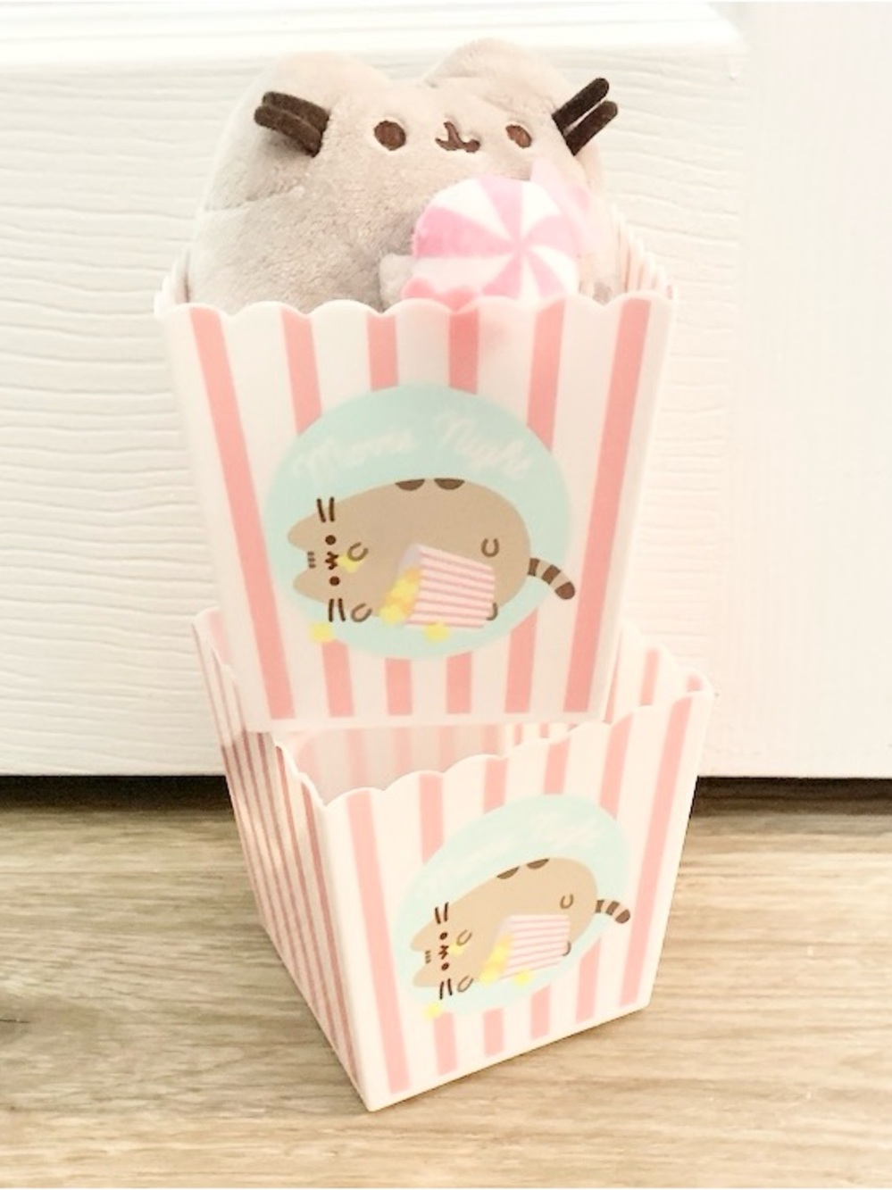 Pusheen Mini Candy Plush + 2 Kitty Cat Pusheen Popcorn Buckets 4”